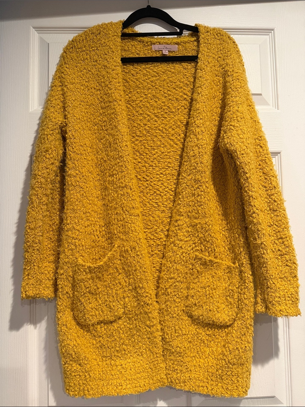 Love Tree Yellow Bouclé Open Front Cardigan with Pockets